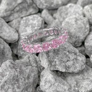 Waterproof Pink Diamond Ring With Silver Band